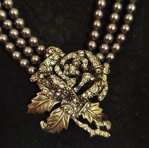 Heidi Daus Elegant Gold Rose 3-Strand Swarovski Crystal Choker/Necklace